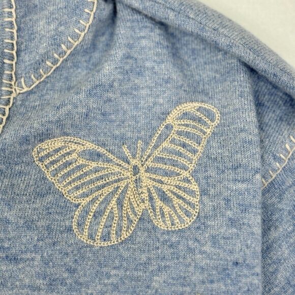 Johnny Was Sovanna Baja 100% Cashmere Embroidered Hoodie Blue Large Boho - Picture 13 of 16